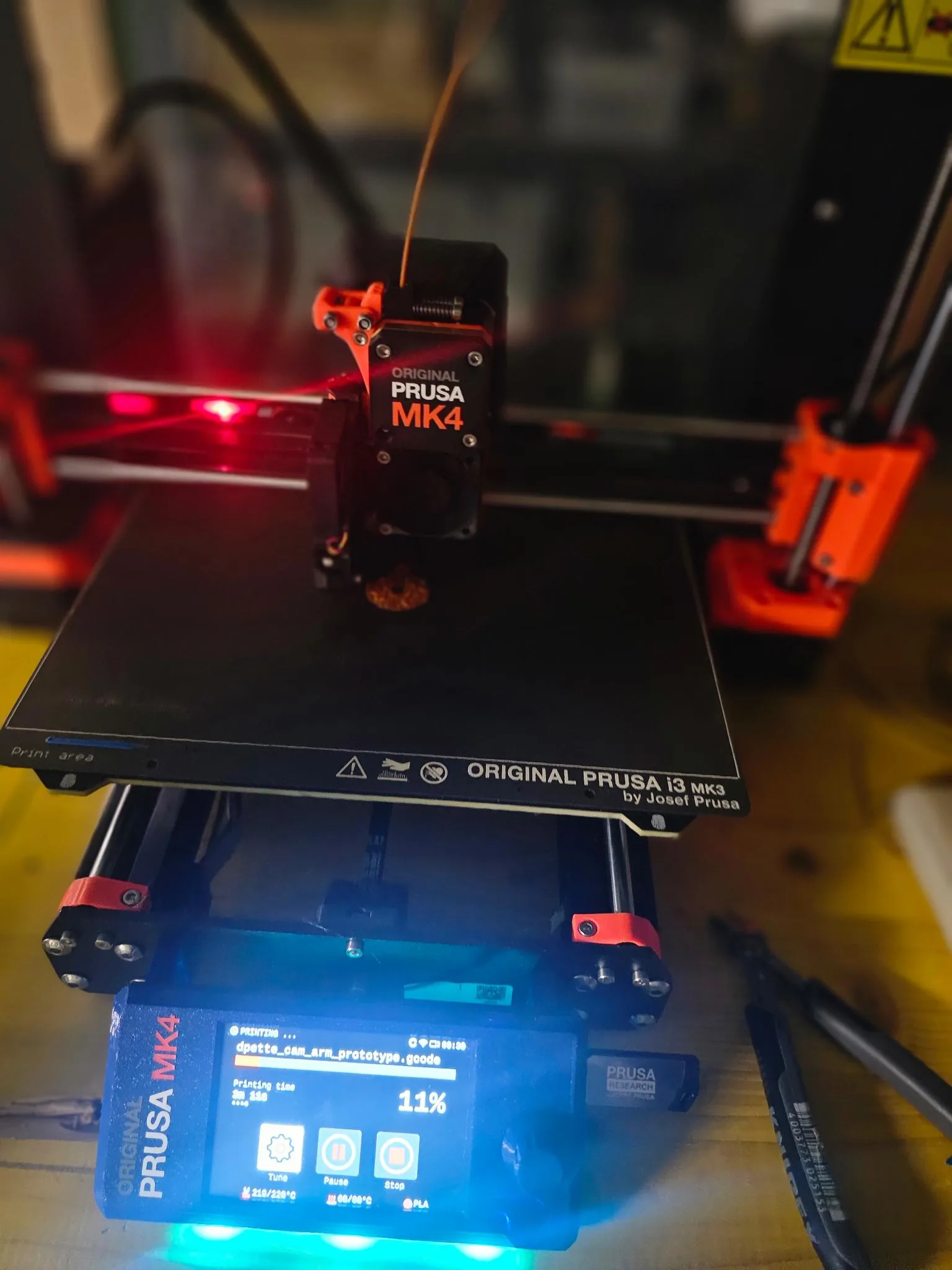 Prusa MK4 printing a custom lab tool prototype